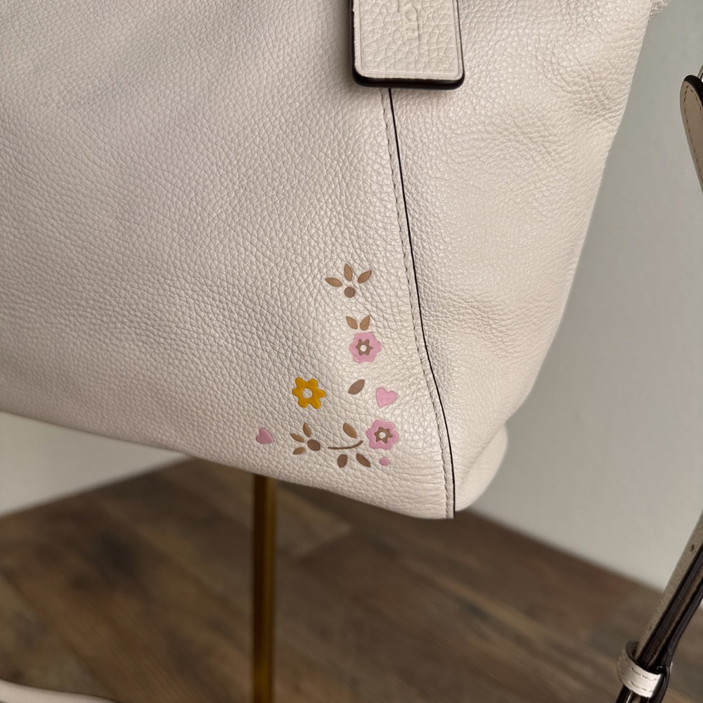Coach Kelsey Satchel White Floral Embroidered Pebble Leather Bag F24599 - Picture 16 of 16